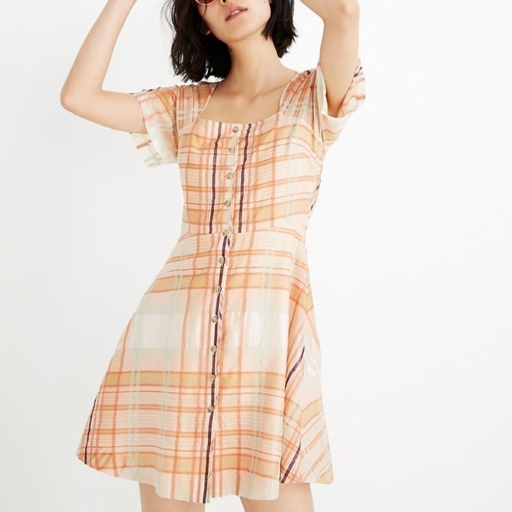 NWT Madewell Orange Shimmer county Plaid A line dress women’s 2 new